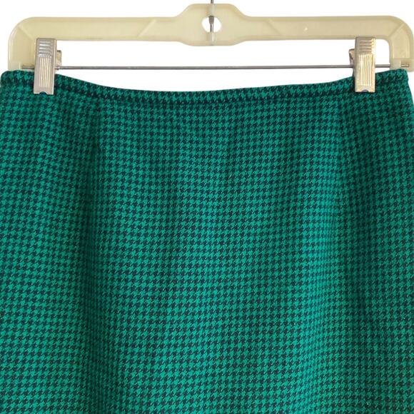 Vintage Jones New York Green Black Houndstooth Wool Knee Length Skirt size small - Picture 5 of 16